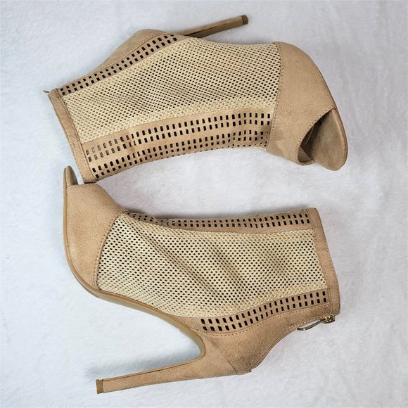 * Cape Robbin Nude Ankle Boots 5" Heel Weave Fabric Peep Toe - Picture 10 of 10